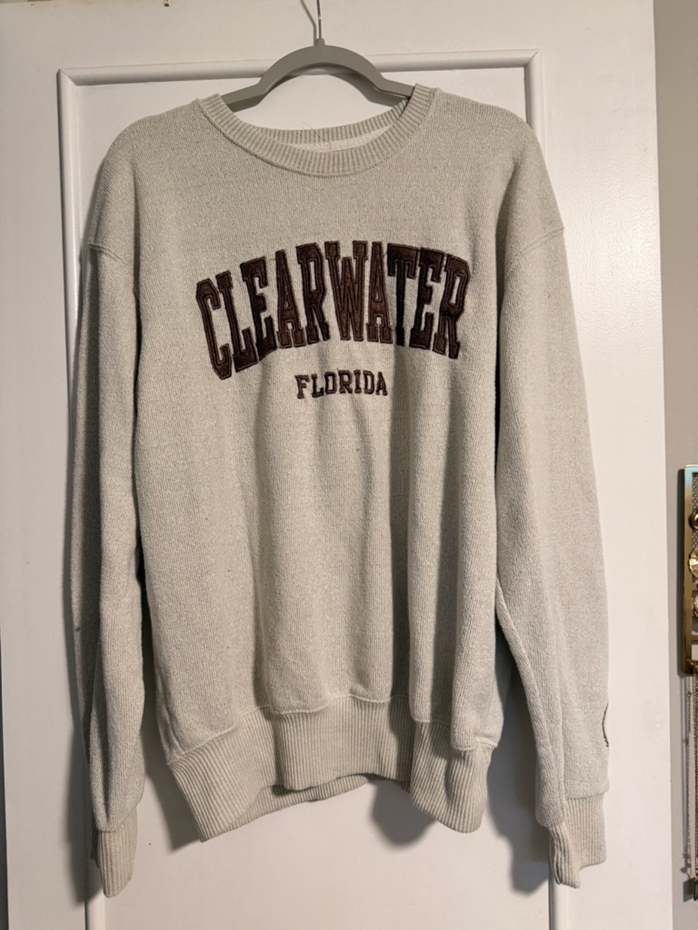Clearwater Florida Crewneck Sweatshirt - Cream with Brown Lettering